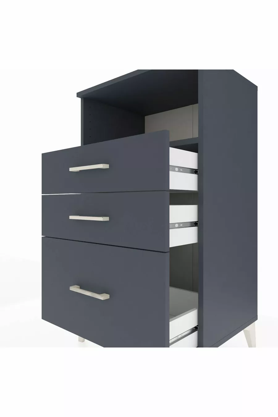 Chevet Hyperion à une étagère et trois tiroirs Anthracite-Anthracite