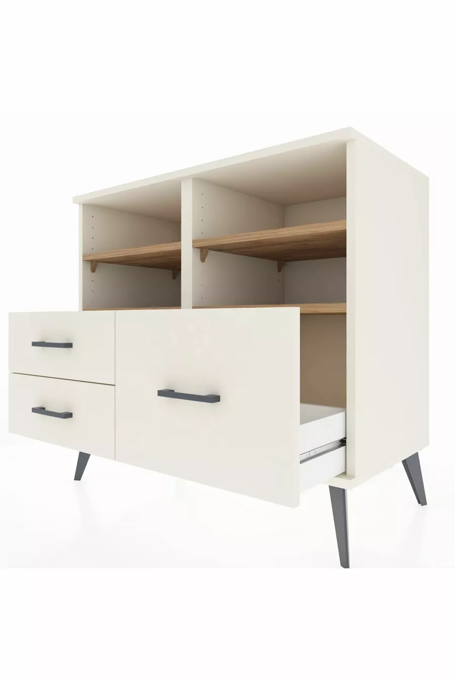 Commode Hyperion 4 étagères 3 tiroirs Pierre de lune/Pin