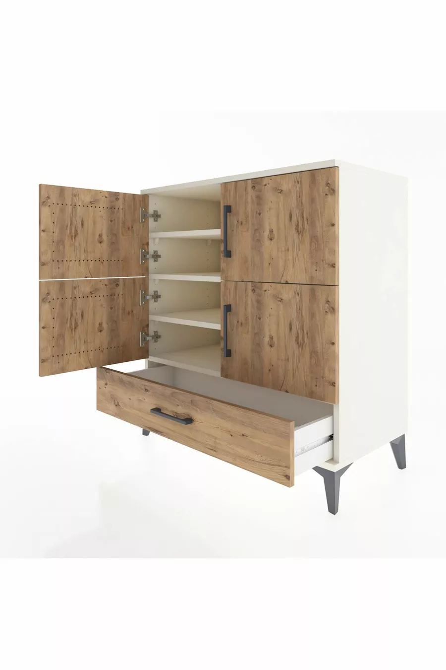 Commode Hyperion 4 étagères 1 tiroir 4 portes Pierre de lune-Épicéa