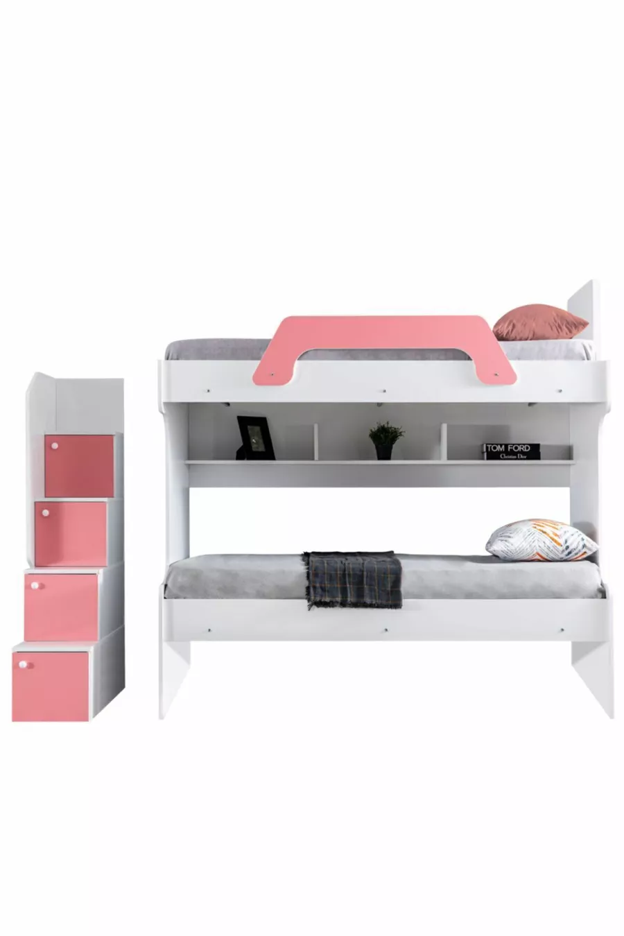 Lits superposés Ranza Inci 2 places - Rose 2 matelas confort