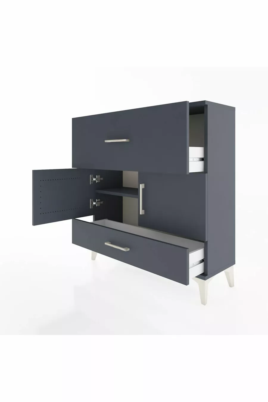 Commode Arges avec 2 étagères, 2 tiroirs et 2 portes, Anthracite-Anthracite