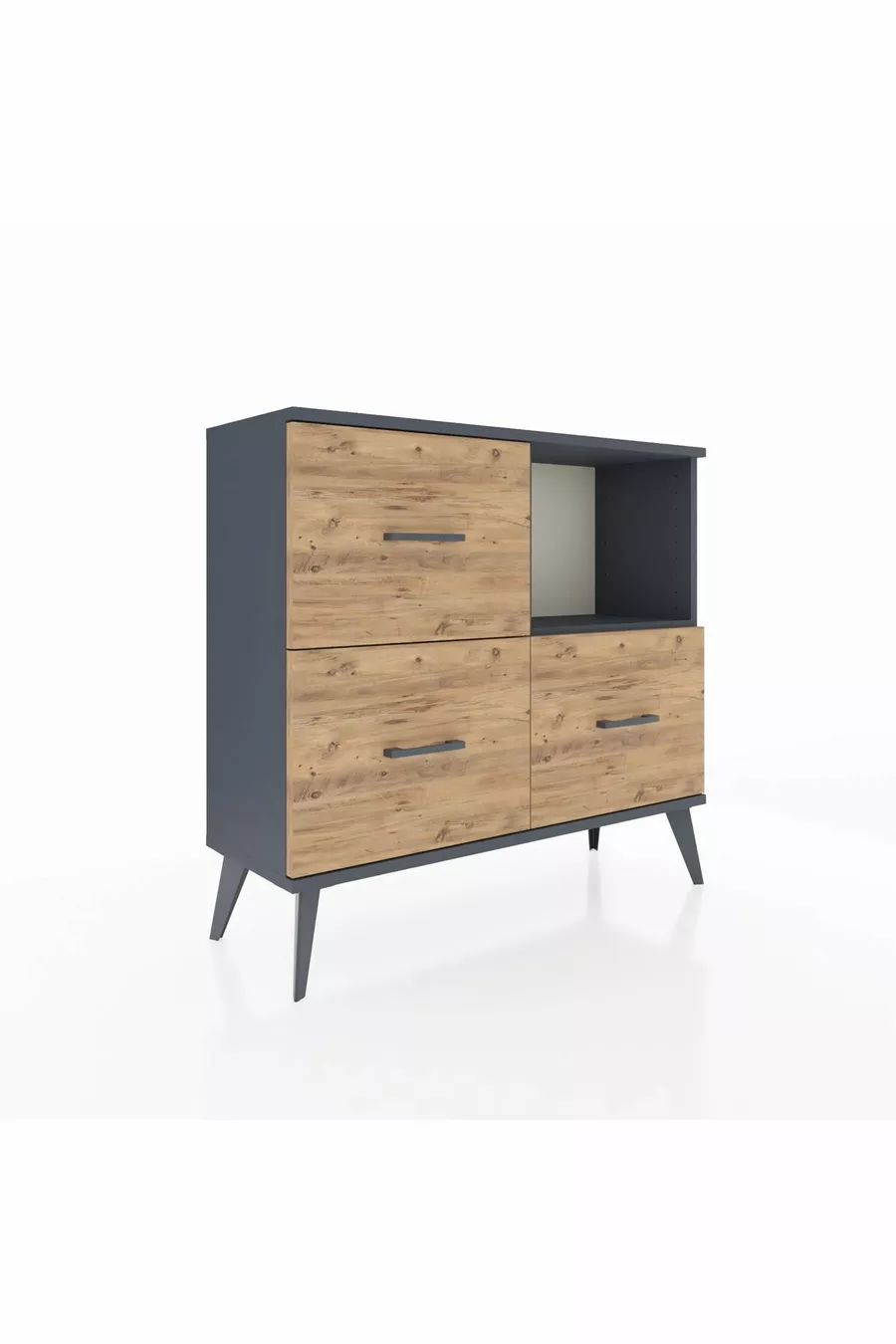 Commode Arges à une étagère et trois tiroirs Anthracite-Anthracite/Merisiers