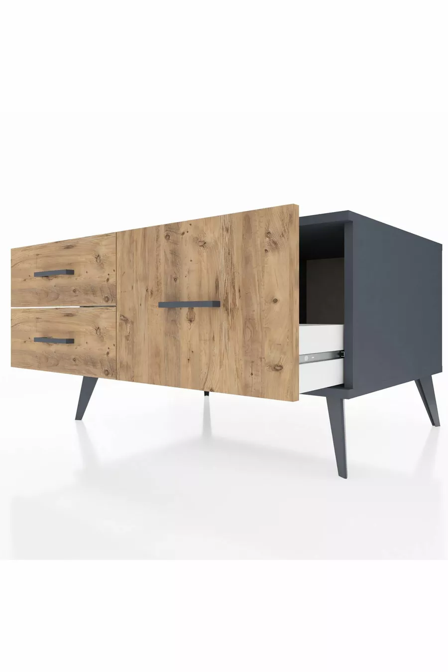 Commode Kronos 3 étagères Anthracite-Anthracite/Sapin