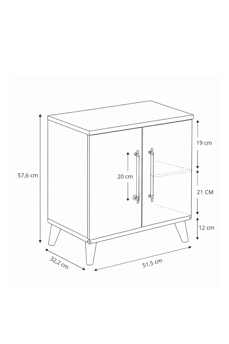 Table de chevet classique Lumen à 2 portes avec étagères, pin - blanc