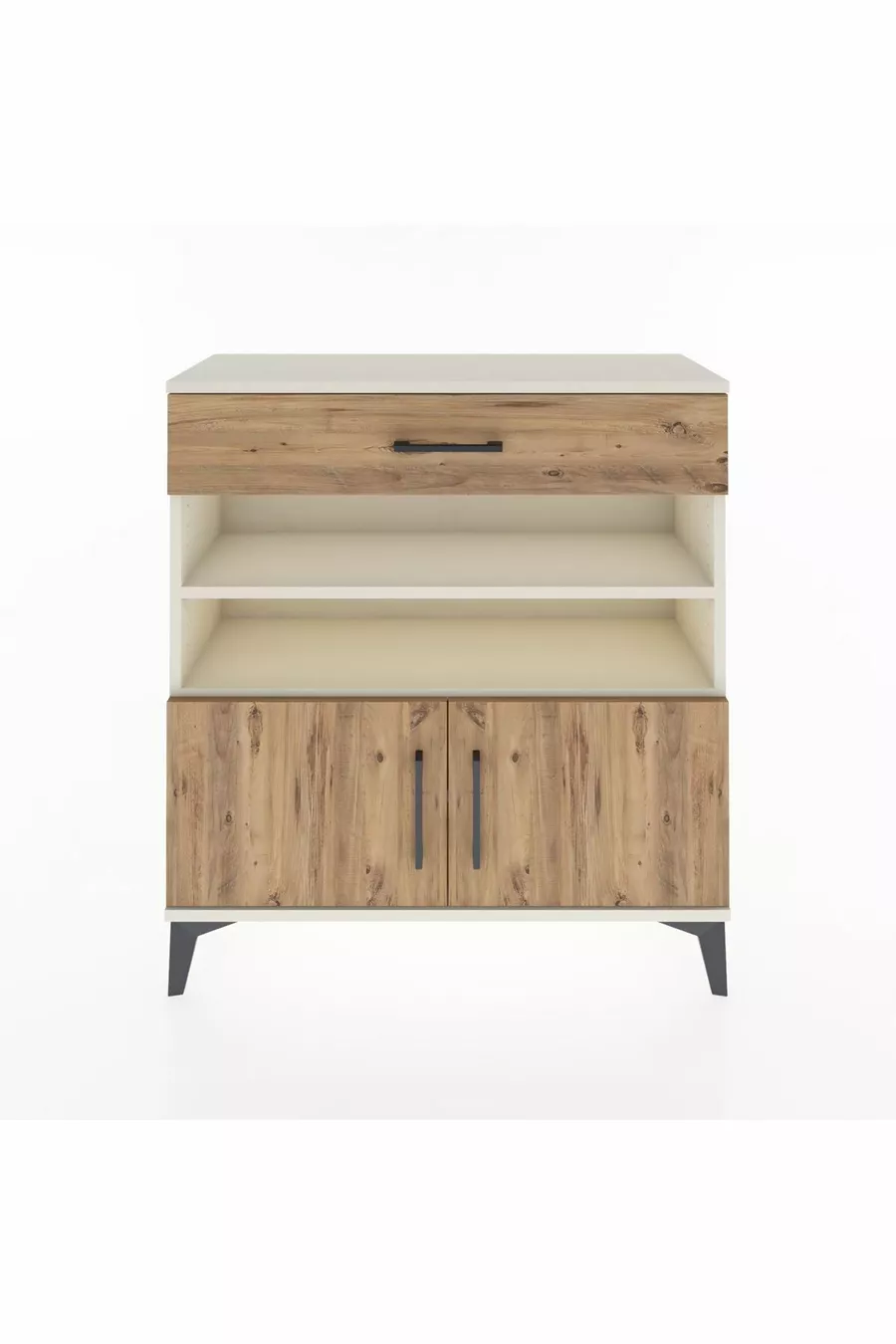 Commode Arges 3 étagères, 1 tiroir, 2 portes, Pierre de lune-Pin