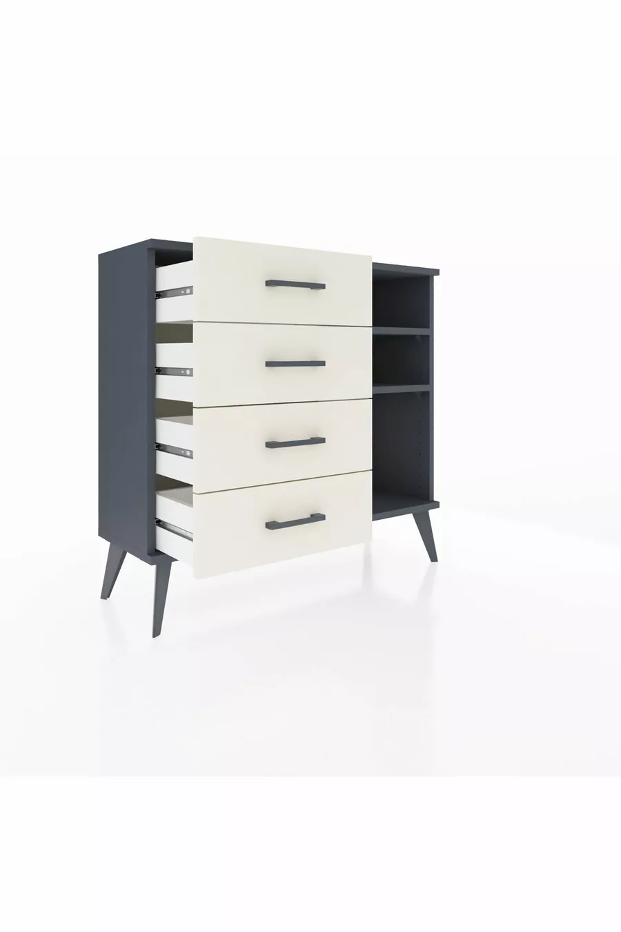 Commode Arges 2 étagères 4 tiroirs Anthracite-Anthracite/Pierre de lune