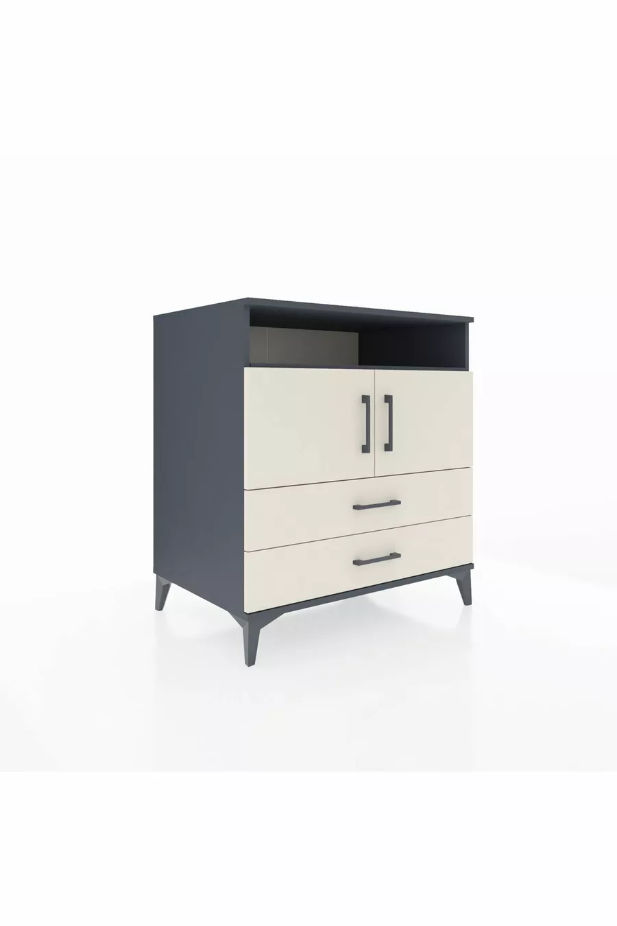 Commode Kronos avec 3 étagères, 2 tiroirs et 2 portes, Anthracite-Sable