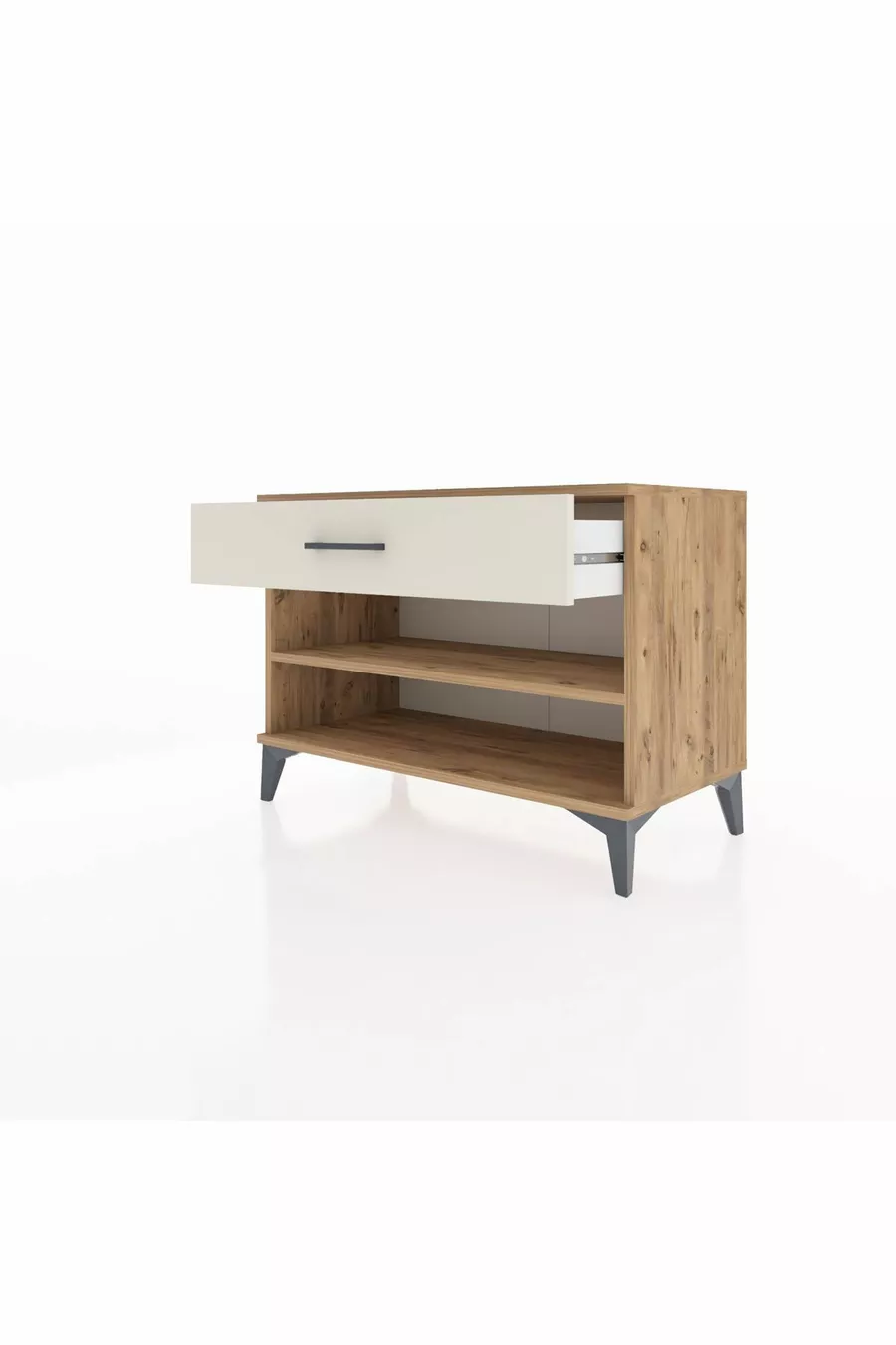 Commode Hyperion à une étagère et un tiroir, pin et marbre d'onyx