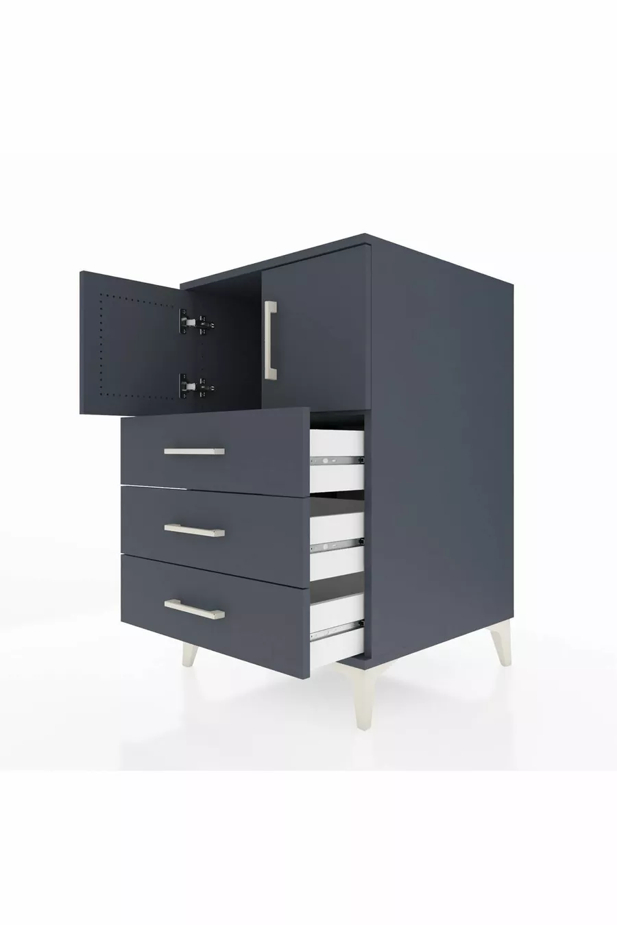 Table de chevet Kronos avec une étagère, 3 tiroirs et 2 portes, anthracite-anthracite