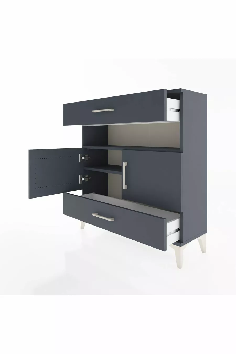 Commode Arges 3 étagères 2 tiroirs 2 portes Anthracite-Anthracite