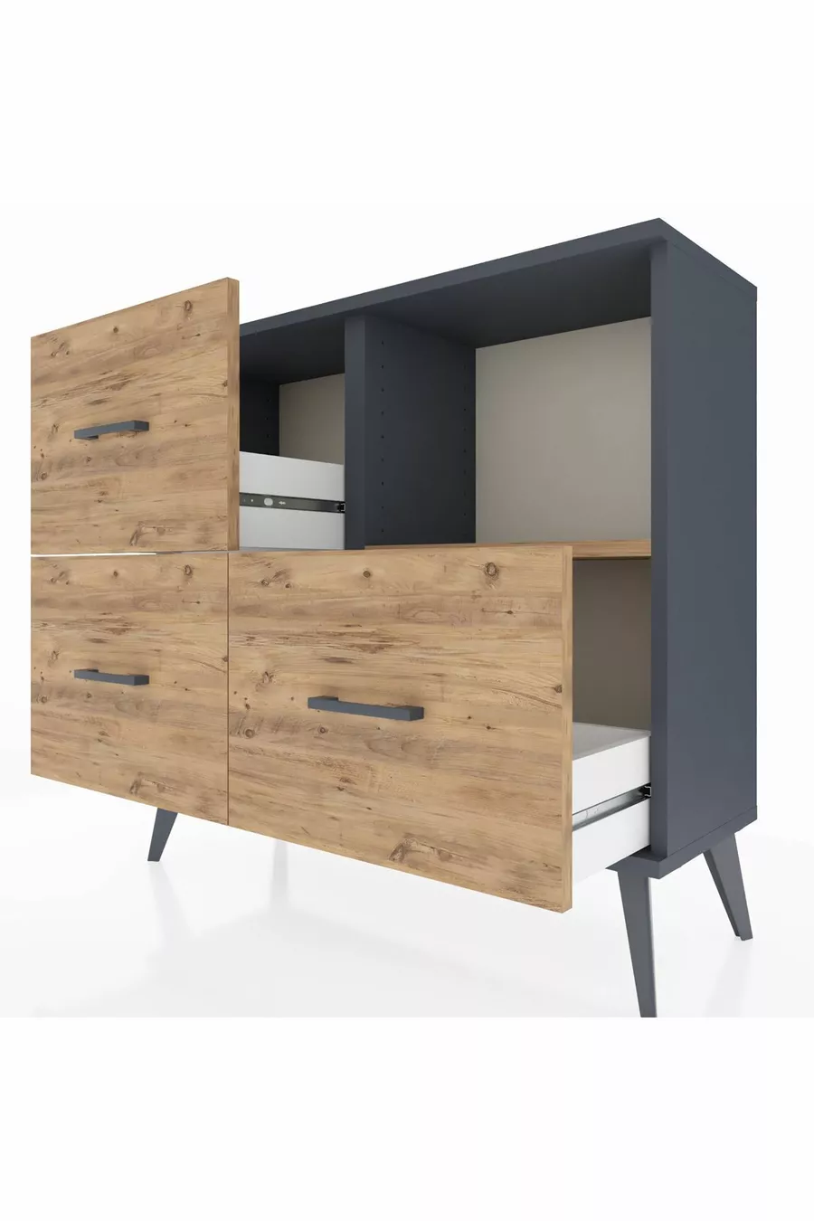 Commode Arges à une étagère et 3 tiroirs Anthracite-Pin