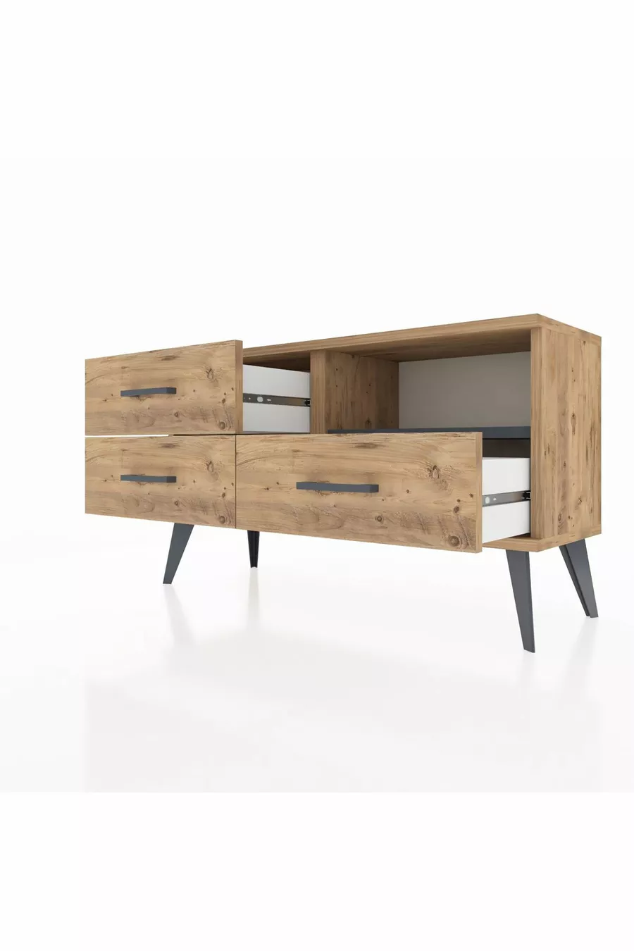 Commode Arges à une étagère et trois tiroirs Pin-Anthracite/Pin