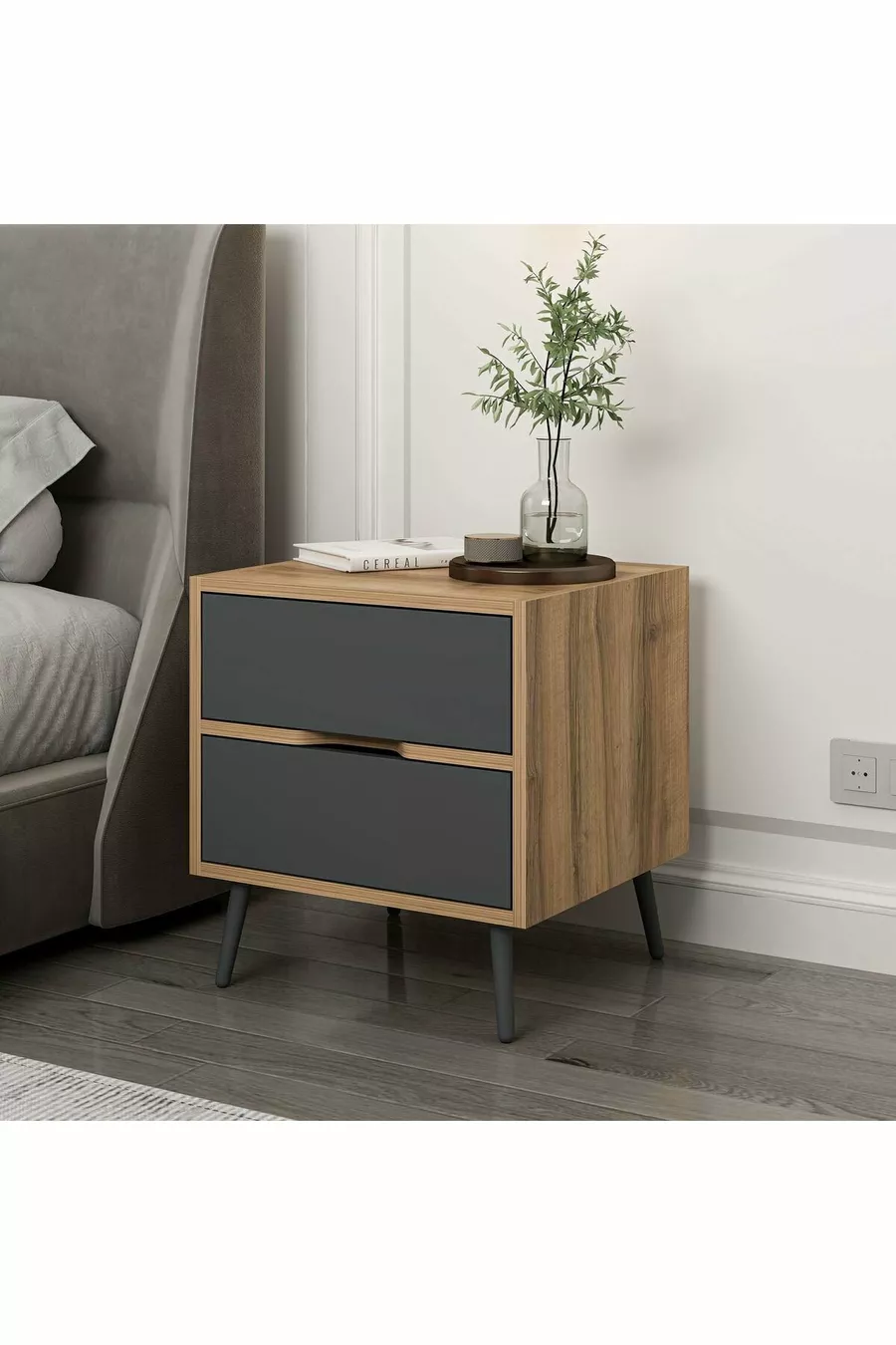 Elina Table de chevet à 2 tiroirs - Doré/Anthracite