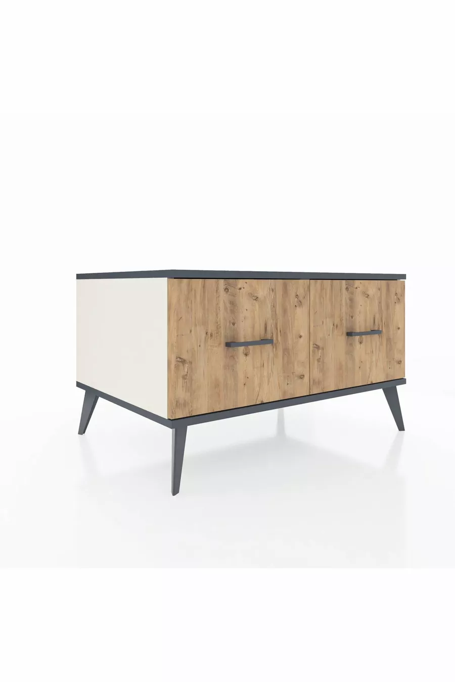 Commode Kronos 2 tiroirs Pierre de Lune-Anthracite/Pin