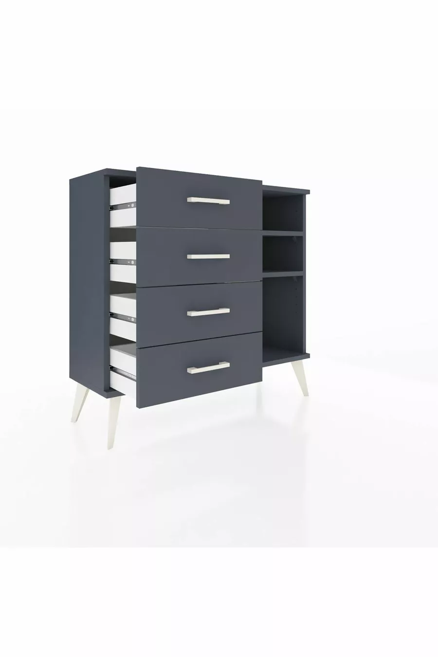 Commode Arges 2 étagères 4 tiroirs Anthracite-Anthracite