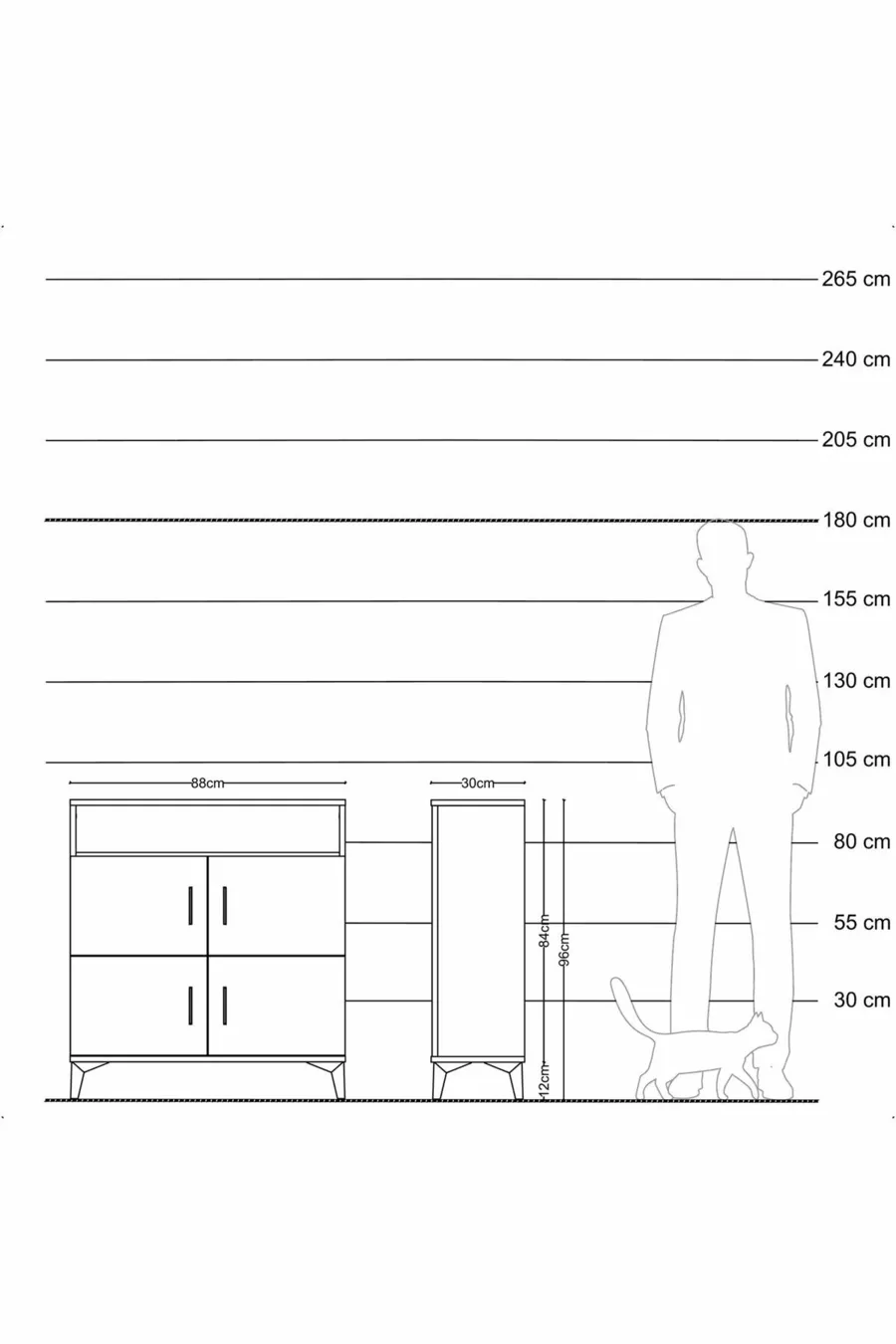 Commode Arges 4 étagères 4 portes Pierre de lune-Anthracite
