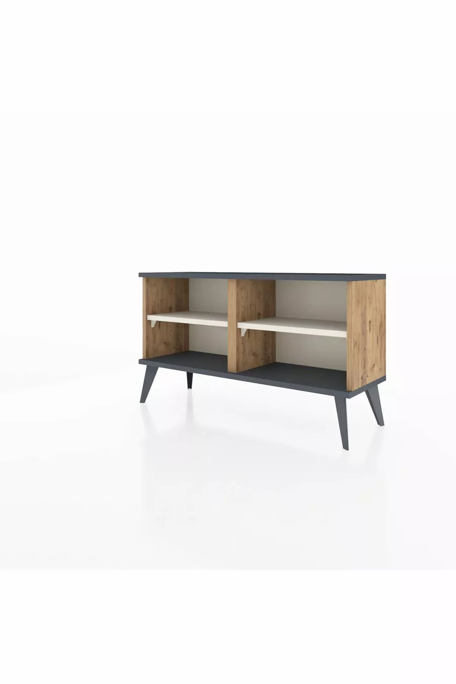 Commode Arges 2 étagères Pin-Anthracite / Pierre de lune