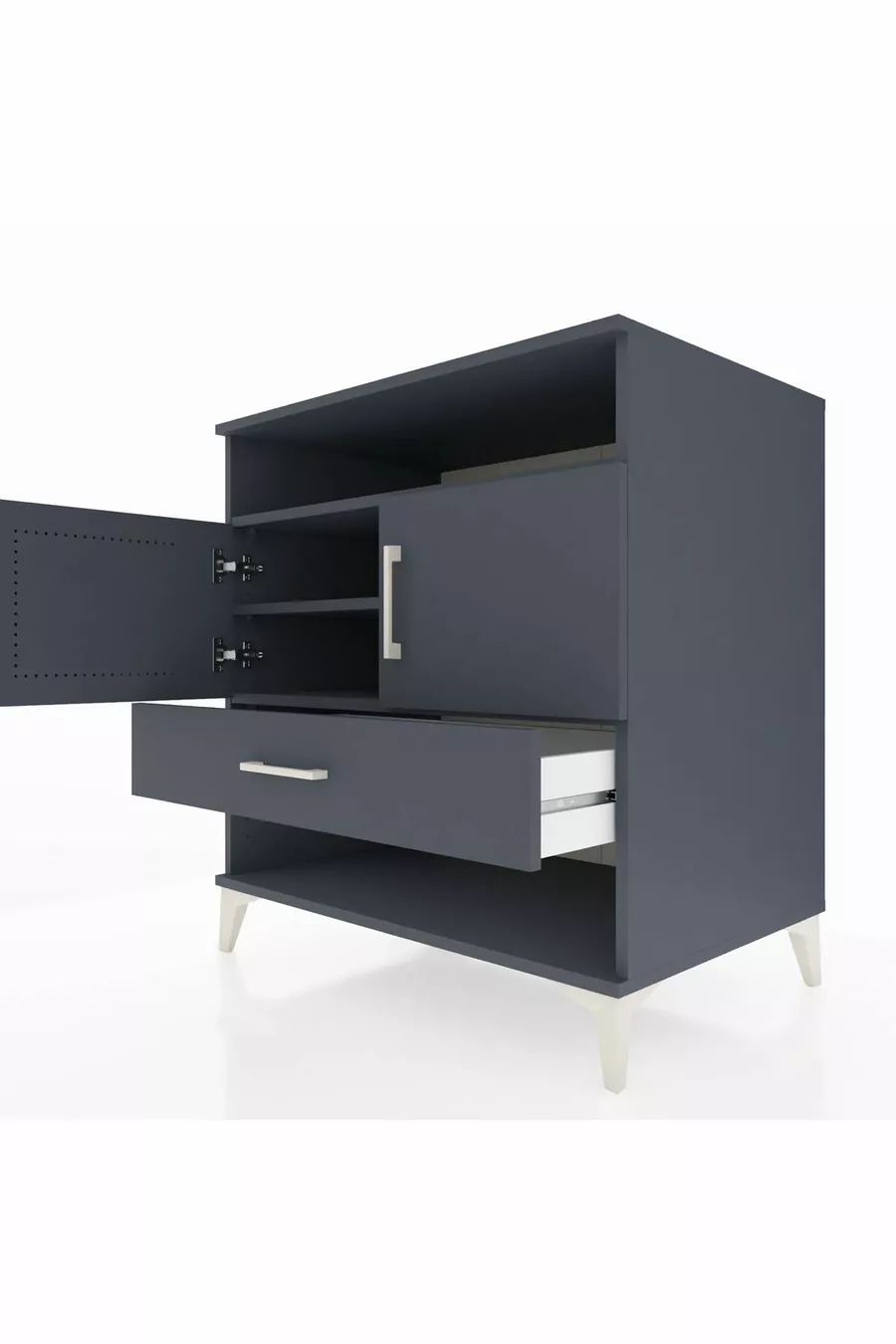 Commode Kronos avec 3 étagères, 1 tiroir et 2 portes, Anthracite-Anthracite