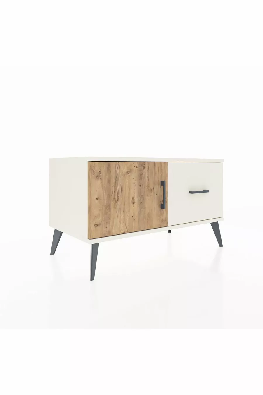 Commode Hyperion avec une étagère, un tiroir et une porte, coloris Pierre de Lune/Pin