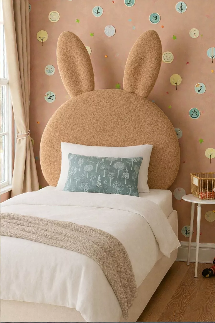 Tête de lit, peluche marron clair, tête de lit pour lit simple, tête de lit en peluche de lapin