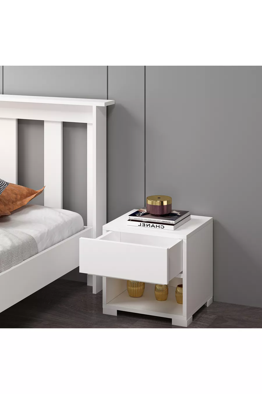 Table de chevet blanche en MDF sans rail