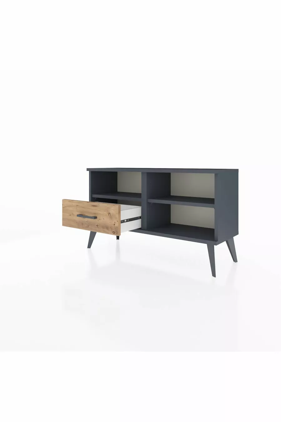 Commode Arges 2 étagères avec un tiroir Anthracite-Anthracite/Merisiers