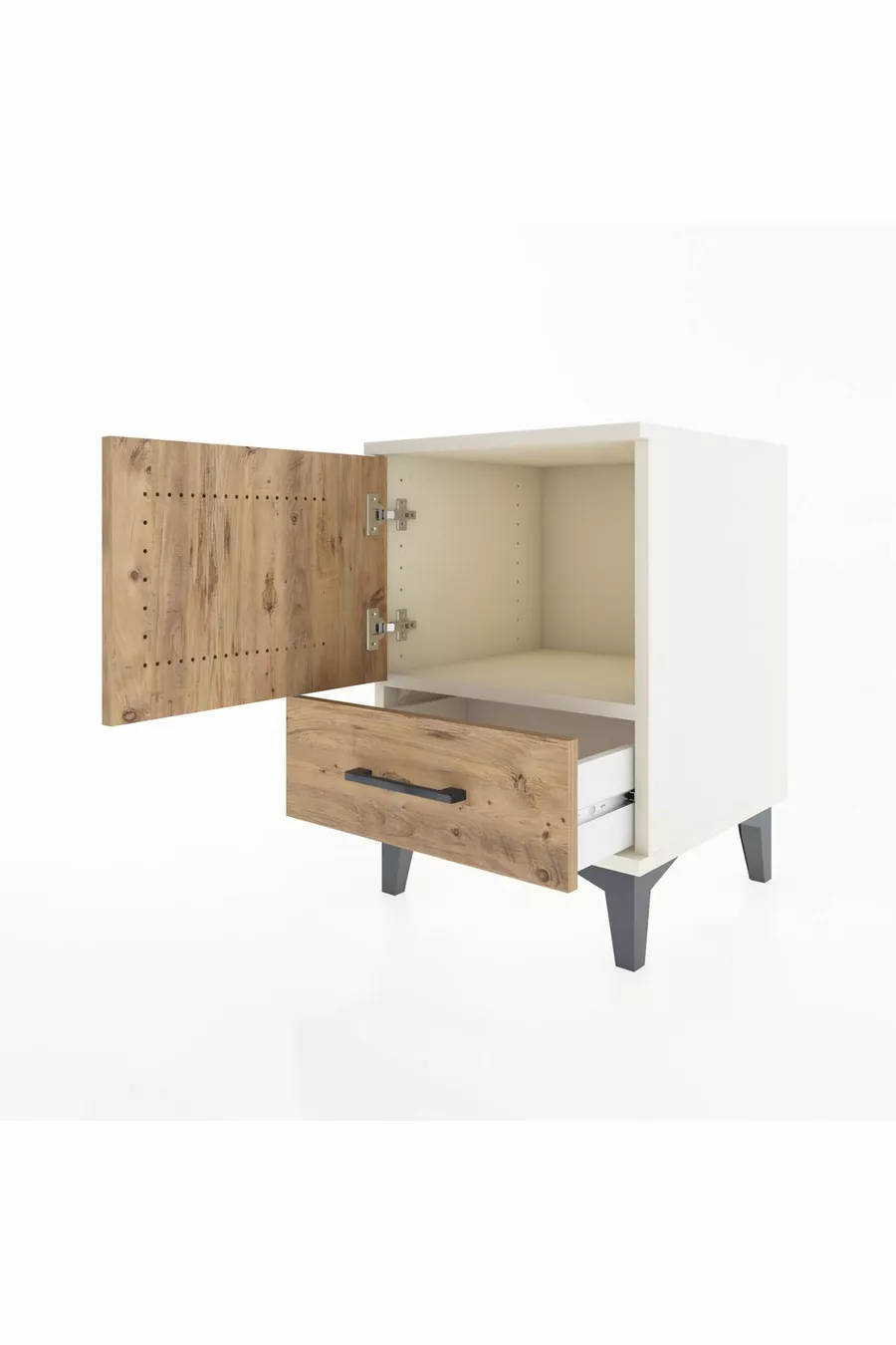 Chevet Hyperion avec une étagère, un tiroir et une porte - Pierre de lune-Pin