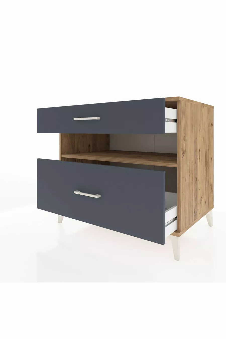 Commode Kronos à une étagère et 2 tiroirs Pin-Anthracite