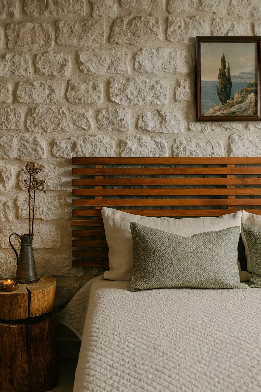 2 Têtes de lit en bois massif avec étagères, couleur noyer, cm x cm, couleur noyer massif