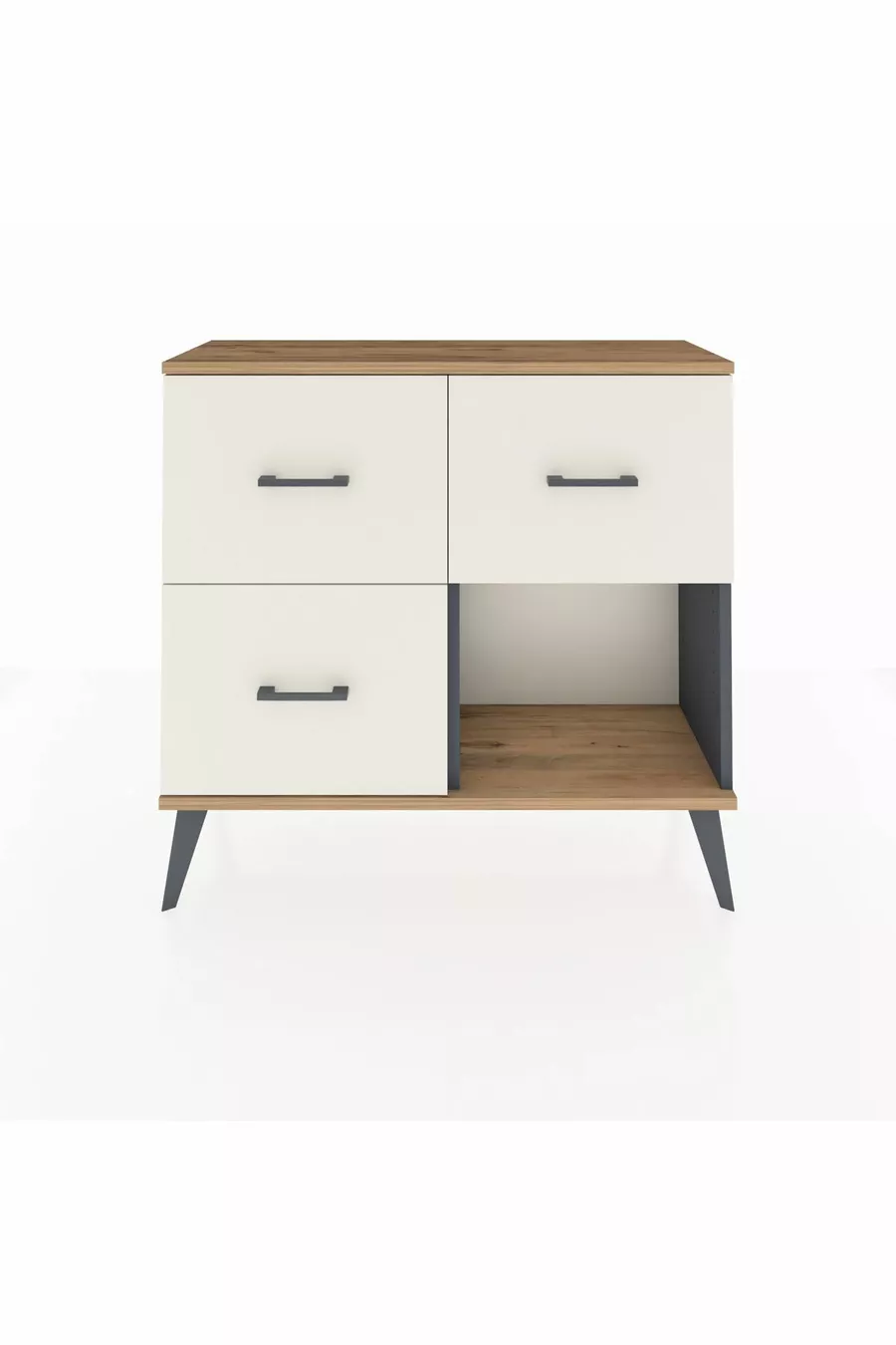 Commode Arges 3 tiroirs Anthracite-Sapin/Pierre de Lune