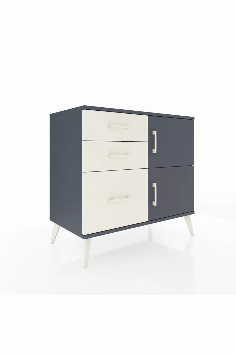 Commode Hyperion à une étagère, 3 tiroirs et 2 portes Anthracite-Anthracite/Gris pierre