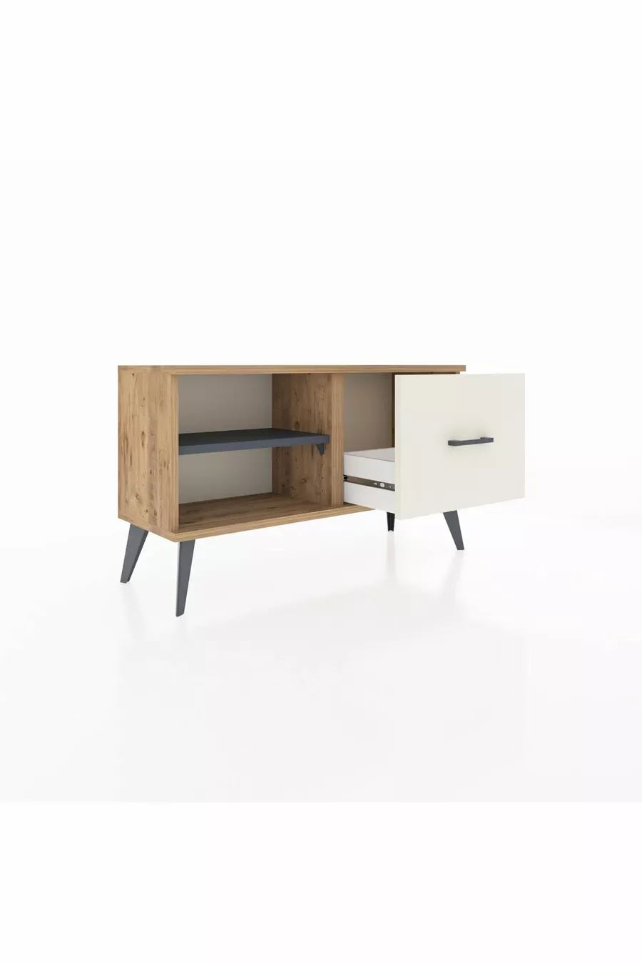 Commode Arges avec une étagère et un tiroir en pin-ardoise/gris clair