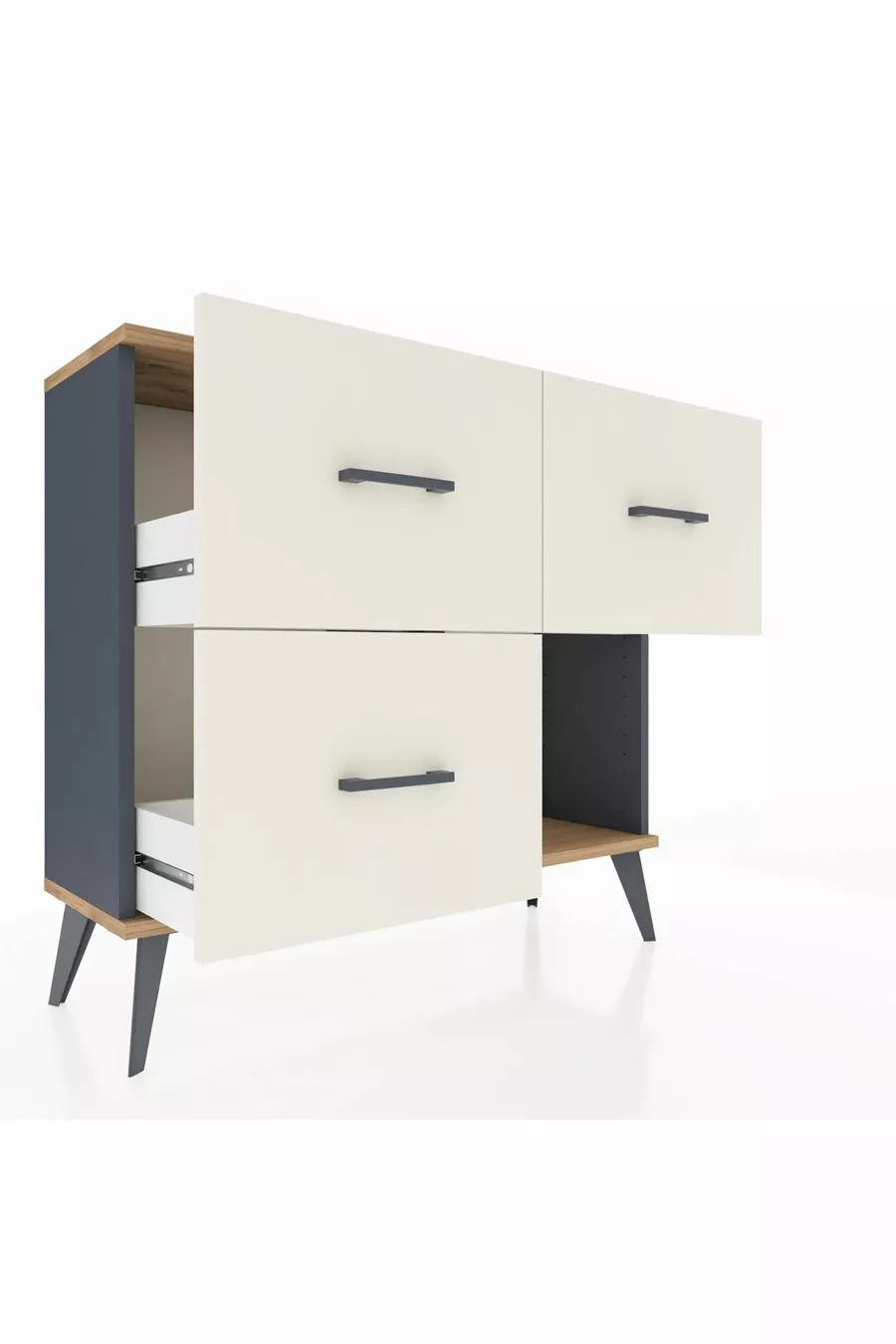 Commode Arges 3 tiroirs Anthracite-Sapin/Pierre de Lune