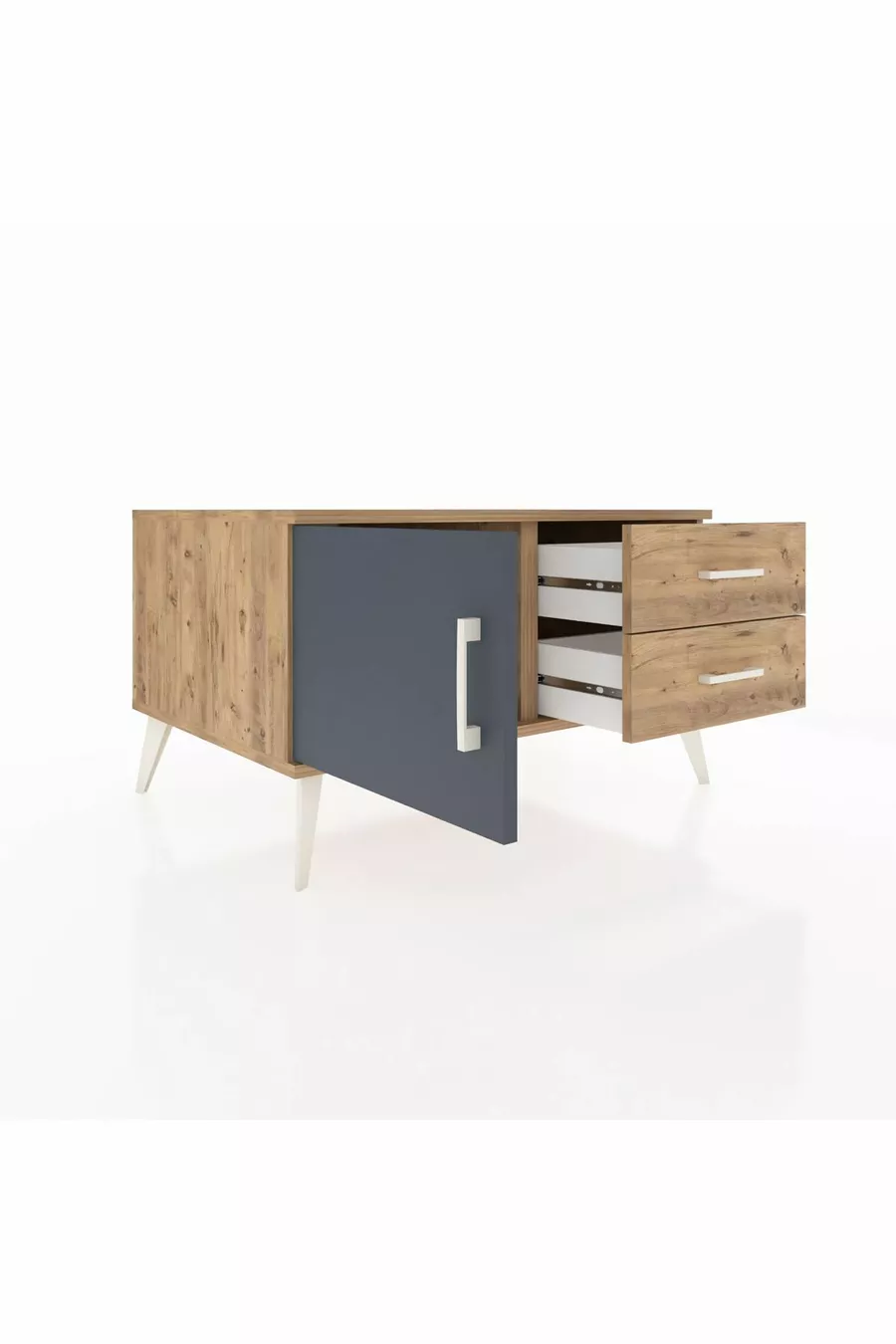 Commode Kronos avec une seule étagère, 2 tiroirs et une porte, Pin-Anthracite/Pin