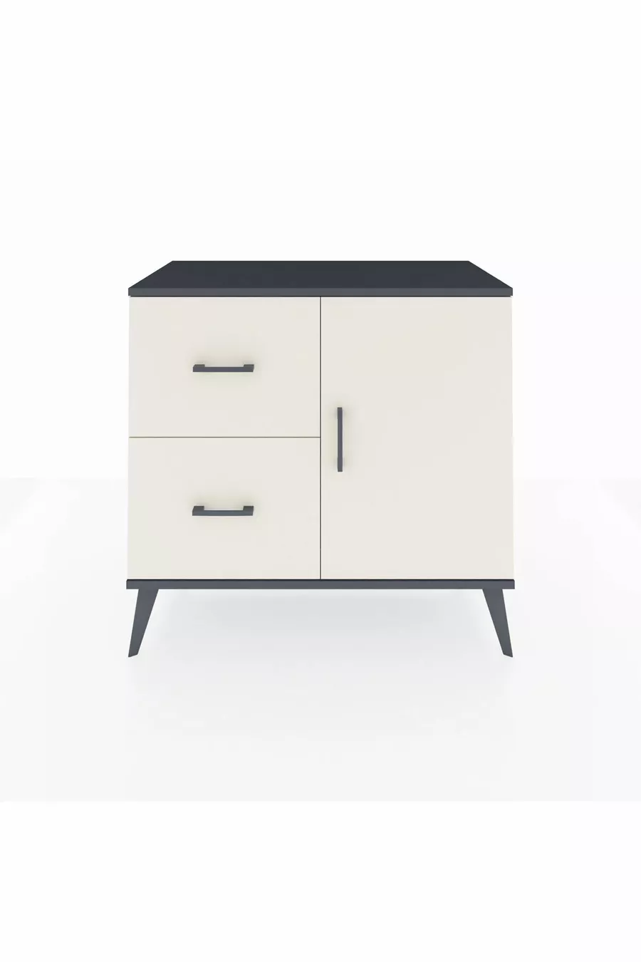 Commode Hyperion à une étagère, 2 tiroirs et 1 porte, Anthracite-Pierre de Lune