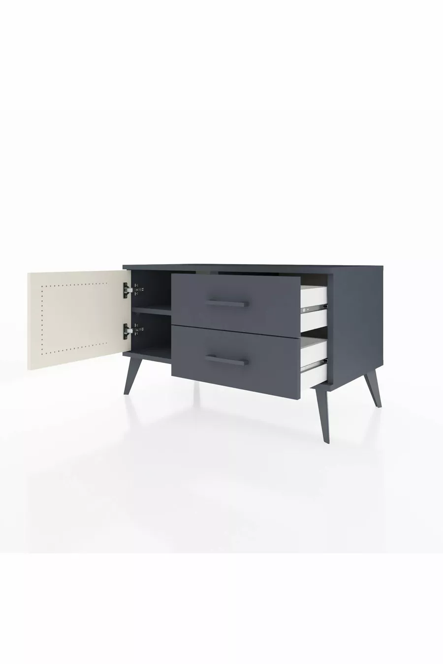 Commode Hyperion à une étagère, 2 tiroirs et une porte, Anthracite-Pierre de lune/Anthracite