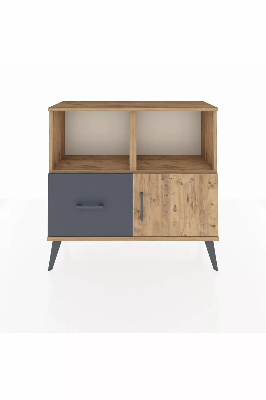 Commode Arges avec 2 étagères, 1 tiroir et 1 porte, Pin-Pin/Anthracite