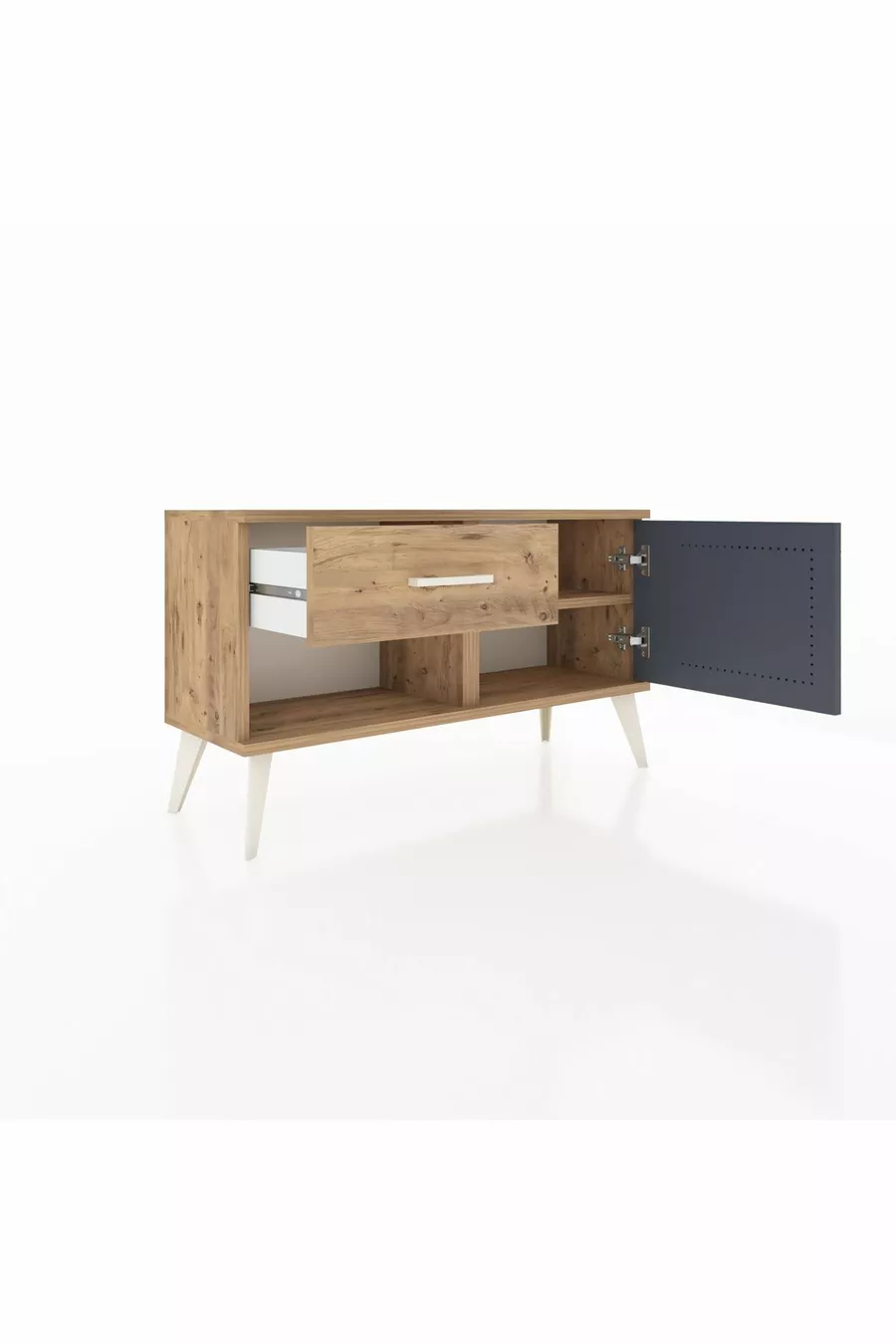 Commode Arges avec une étagère, un tiroir et une porte, pin-anthracite/pin
