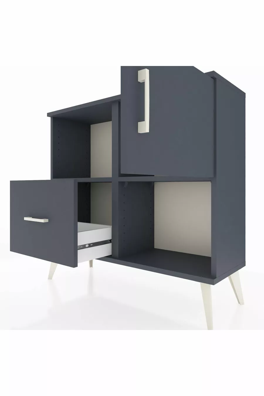 Commode Arges 2 étagères, 1 tiroir, 1 porte, Anthracite-Anthracite