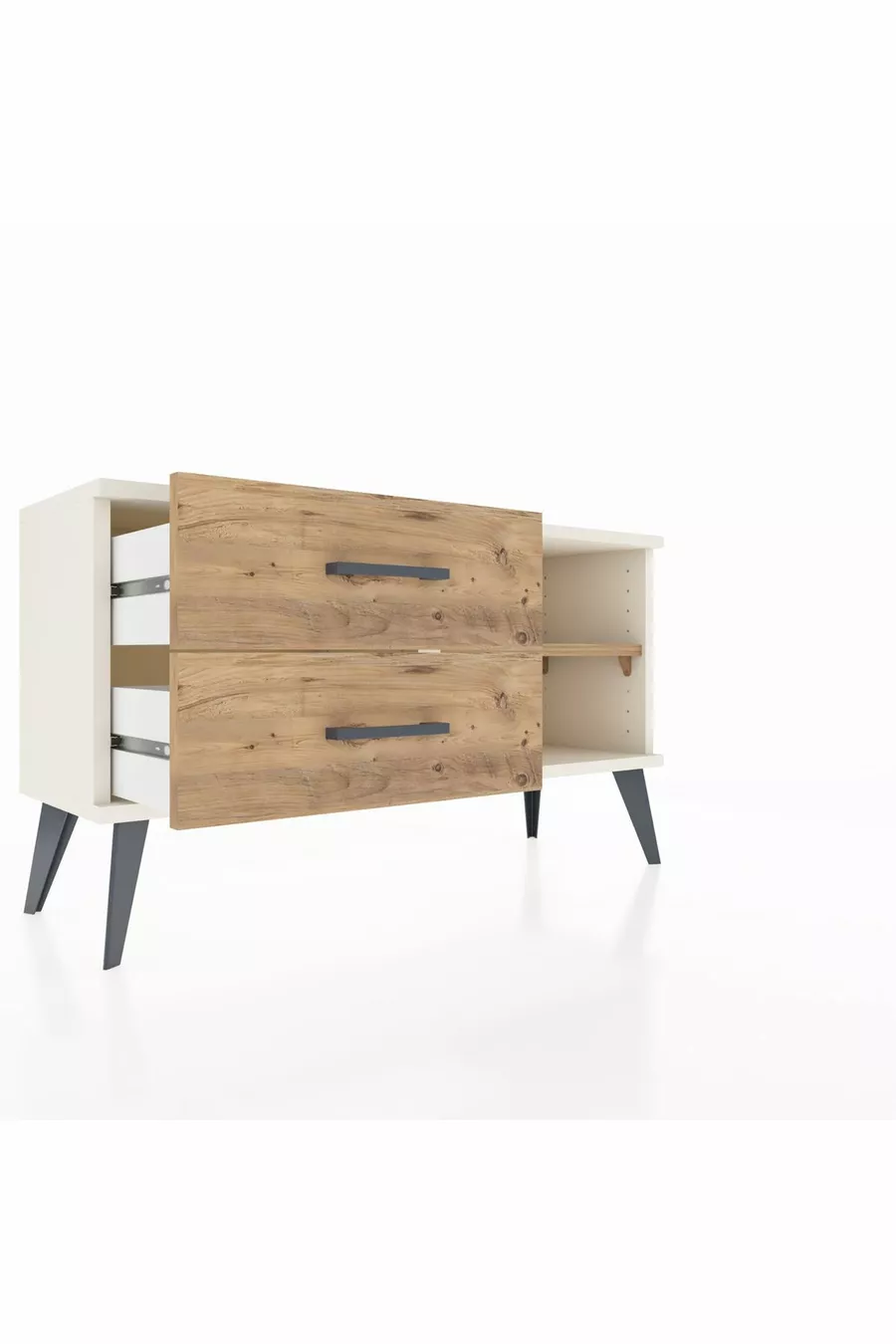 Commode Arges à une étagère et 2 tiroirs en pierre d'onyx et pin