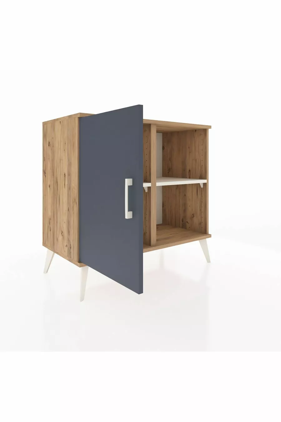 Commode Hyperion 2 étagères avec 1 porte Pin-Anthracite/Pierre de lune