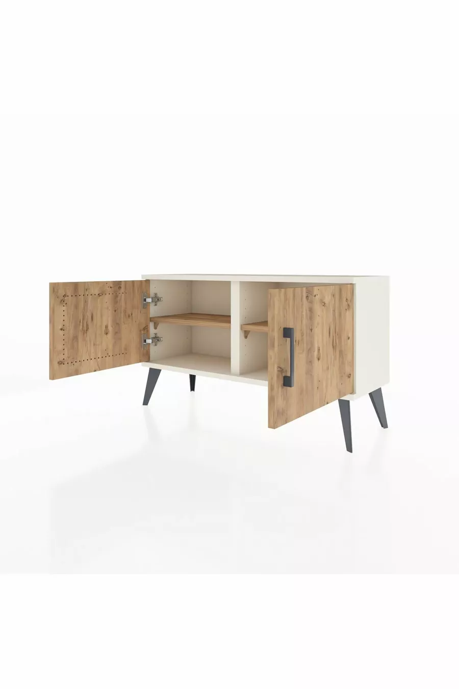 Commode Arges 2 étagères 2 portes Pierre de lune-Pin