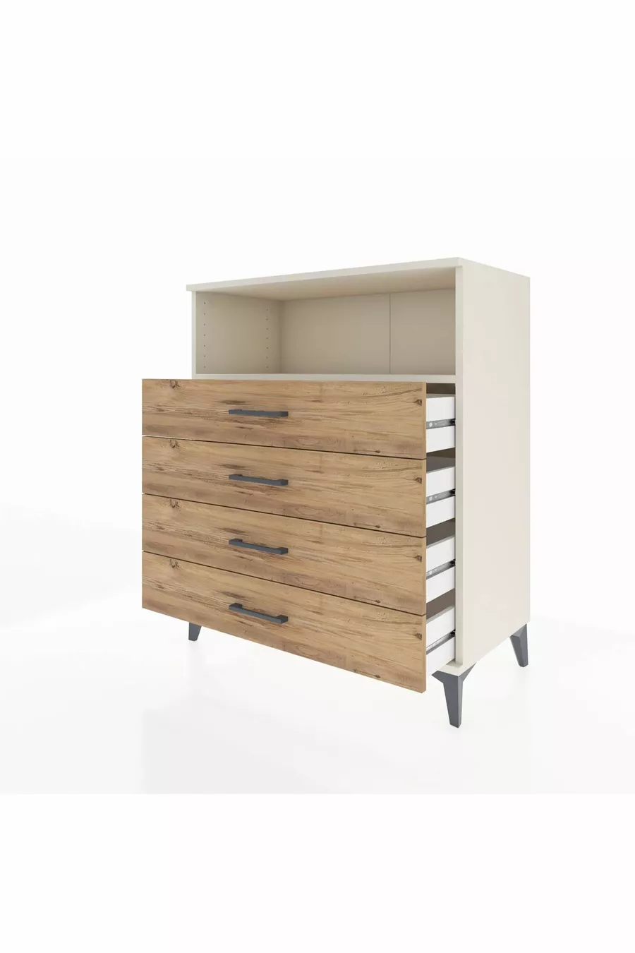 Commode Hyperion à une étagère et 4 tiroirs Aigue-marine-Pin