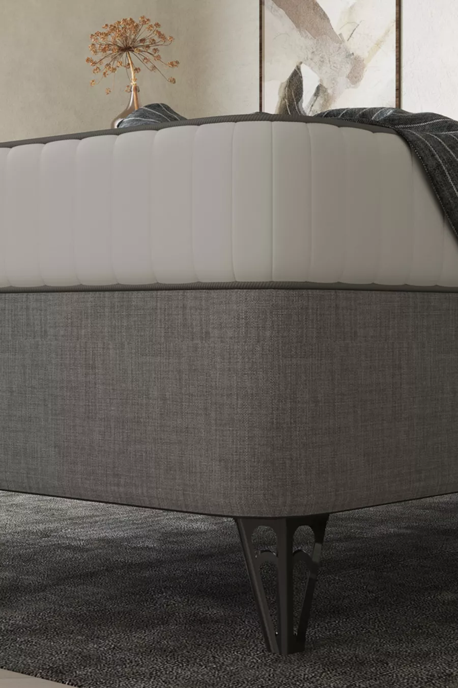 Set de lit en tissu ProBasic pour une personne (sommier, tête de lit, matelas)