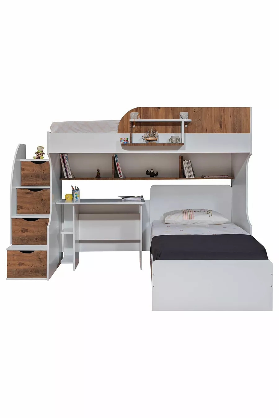 Lits superposés Aura Ranza avec bureau et 2 matelas Comfort