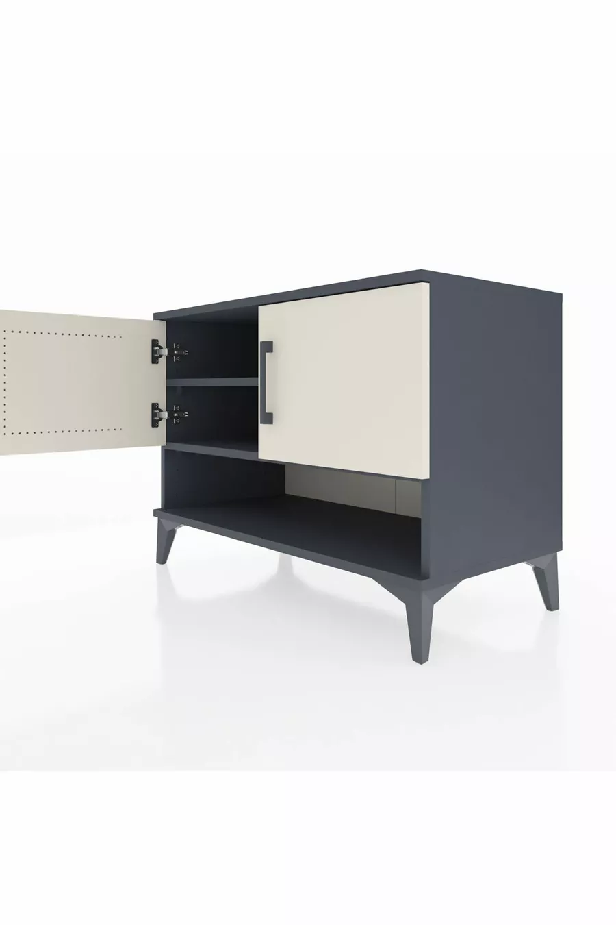 Commode Hyperion 2 étagères 2 portes Anthracite-Pierre de lave