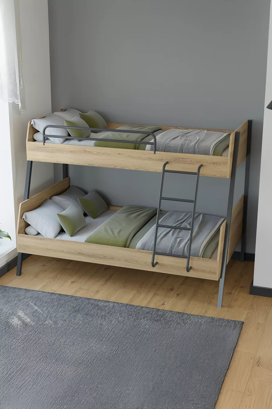 Lits superposés pour jeunes avec pieds en métal Cardi pour chambre d'enfant