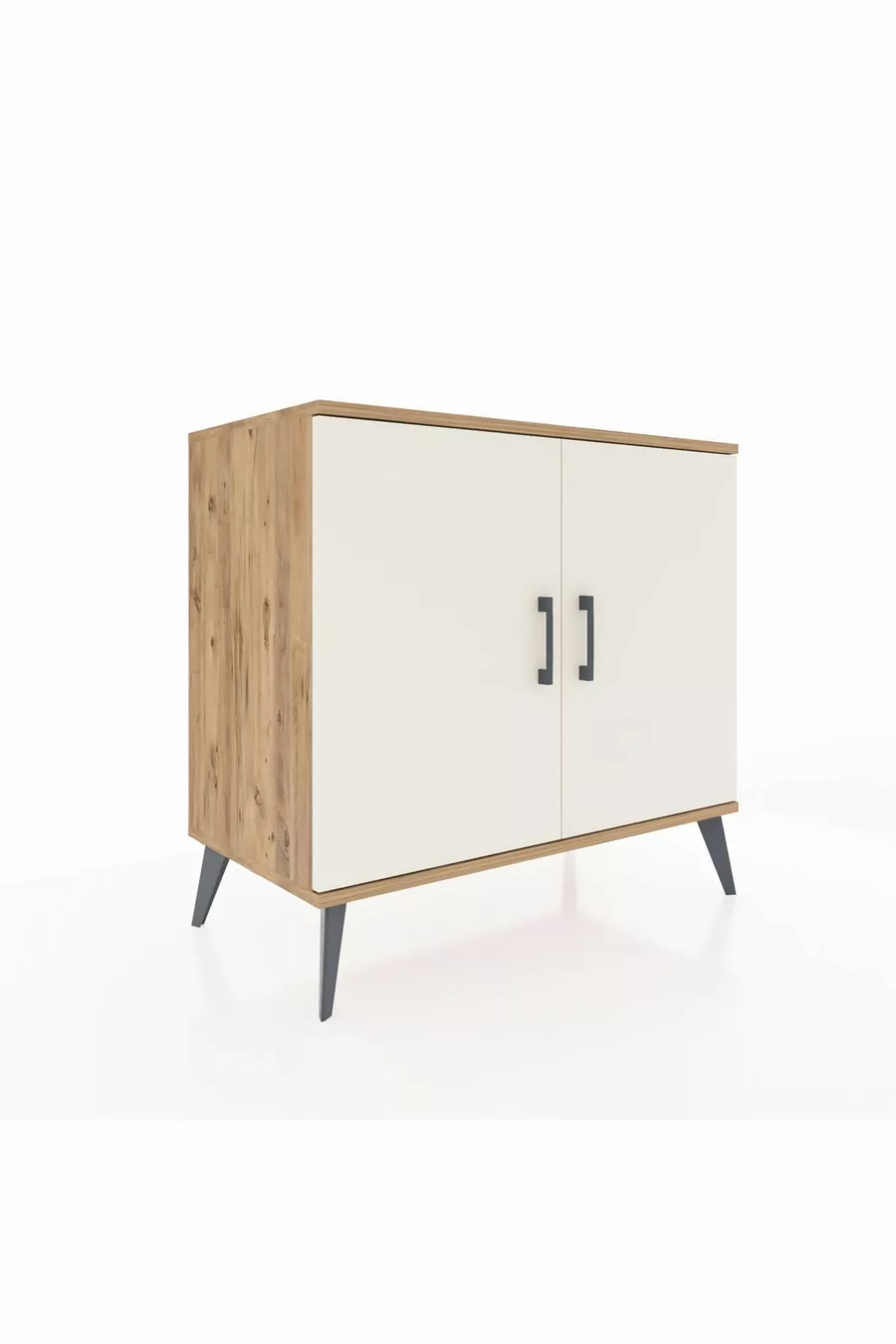Commode Hyperion 2 étagères 2 portes Pin-Ambre/Pin