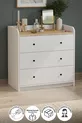 Commode à 3 tiroirs, commode à 6 compartiments, armoire de chambre à coucher, Begüm Safir Chêne Blanc