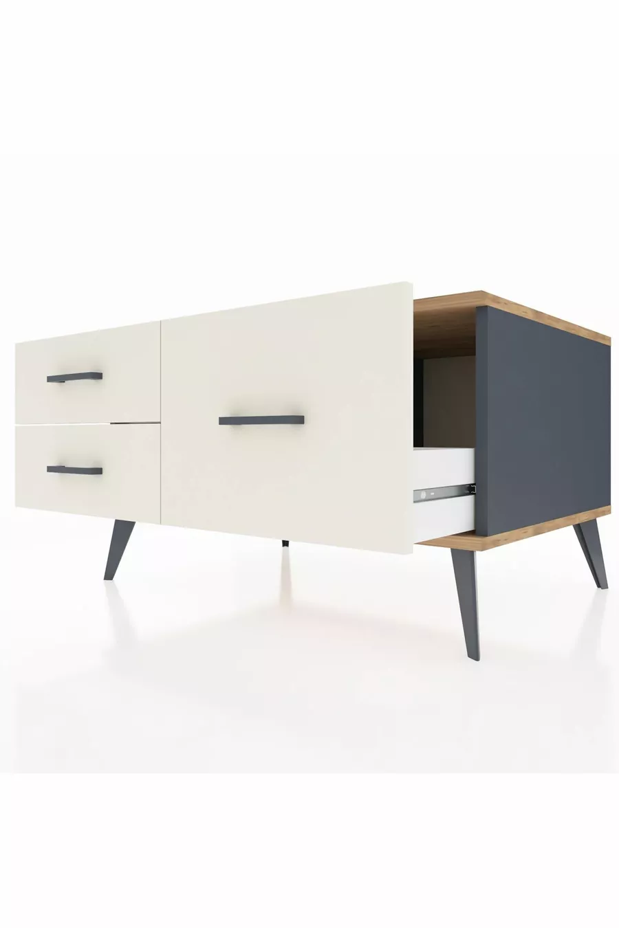 Commode Kronos 3 étagères Anthracite-Pin/Pierre de lune